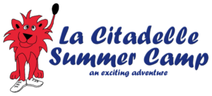 A blue and white logo for la citade summer camp.