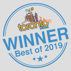 A blue and white logo with the words " toronto best of 2 0 1 9 ".