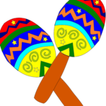 A pair of colorful maracas are shown in this image.