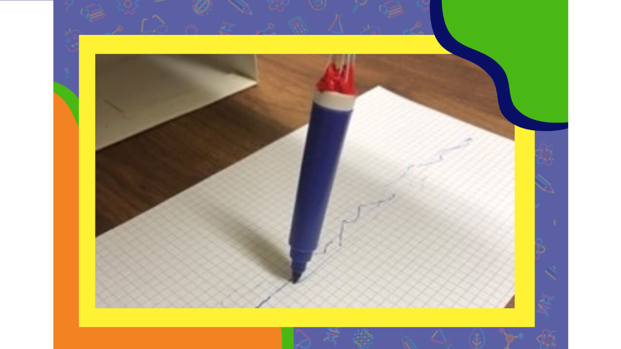 A blue pencil is on top of paper