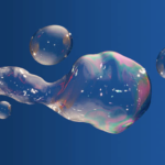 A group of bubbles floating in the air.