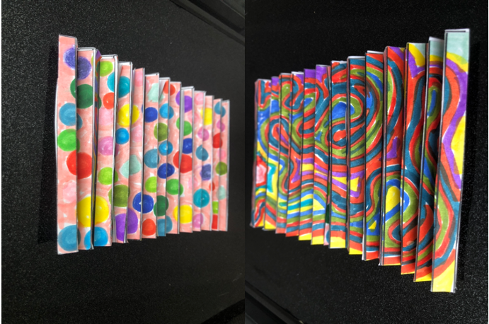 Two pictures of a paper roll with different designs on it.