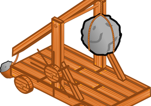 A wooden platform with a hanging object on top.